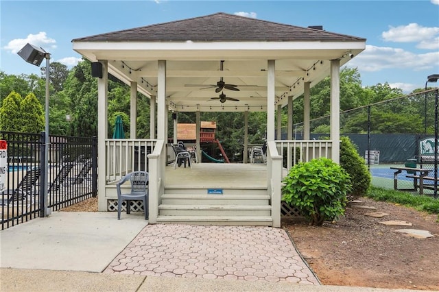 2819 Saddlebrook Way NW, Marietta, GA 30064 - view of patio with a ceiling fan, a gazebo, and a wooden deck