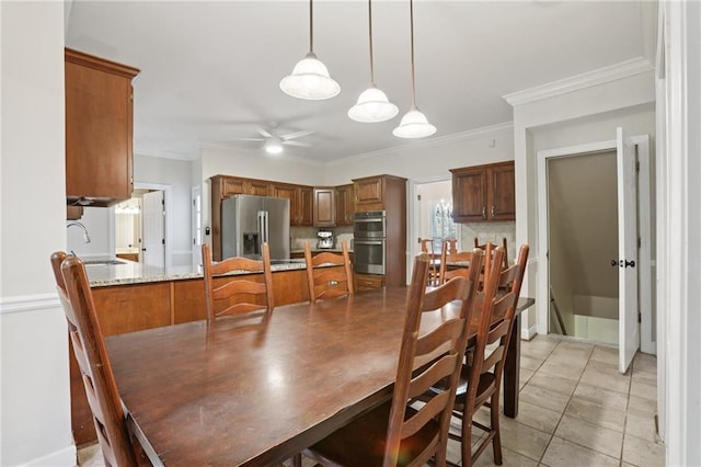2819 Saddlebrook Way NW, Marietta, GA 30064 - dining space with ceiling fan, crown molding, and light tile patterned floors