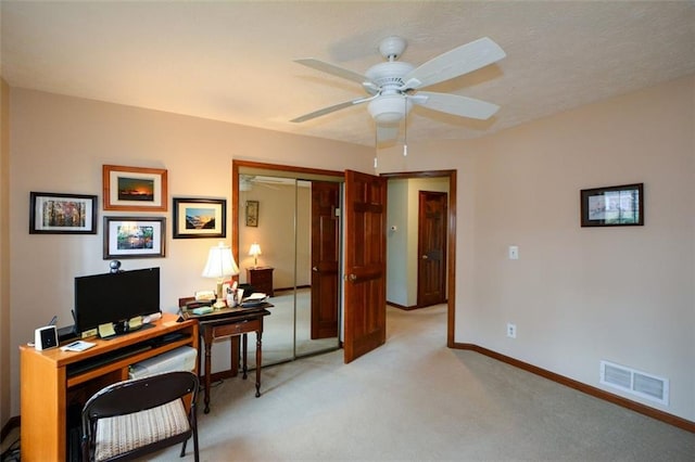 118 Heritage Way, Peachtree City, GA 30269 - office space featuring ceiling fan, light colored carpet, and baseboards