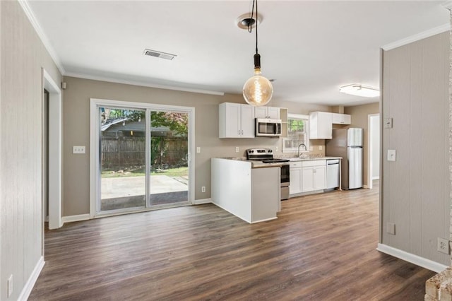 kitchen featuring a sink, white cabinets, a wealth of natural light, and stainless steel appliances