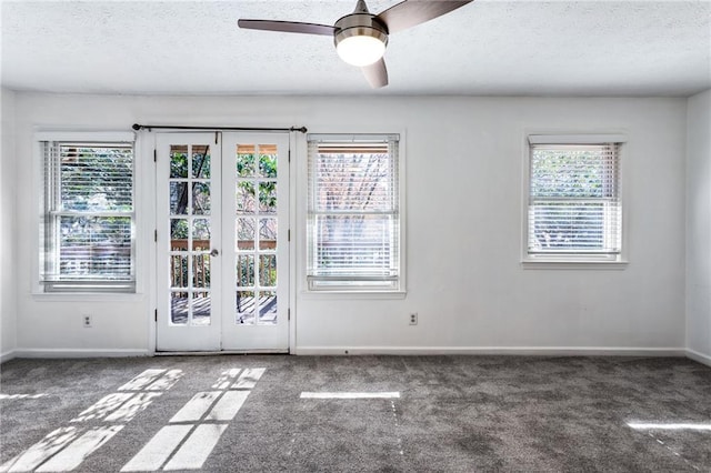 interior space featuring a wealth of natural light, carpet floors, and a textured ceiling