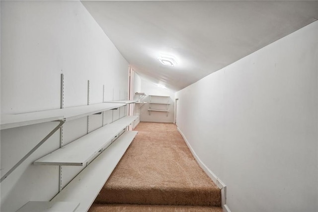 interior space featuring carpet flooring and lofted ceiling