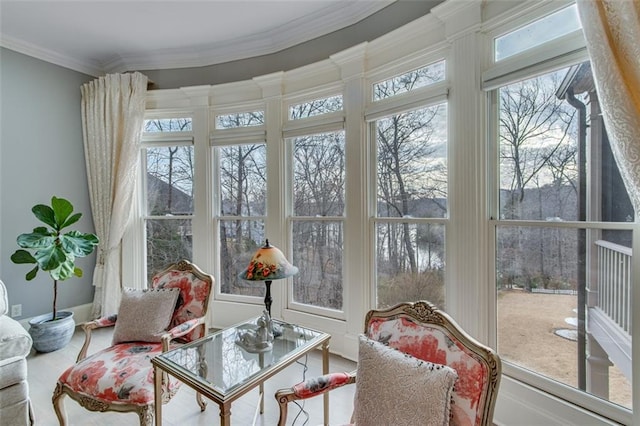 sunroom with ornamental molding