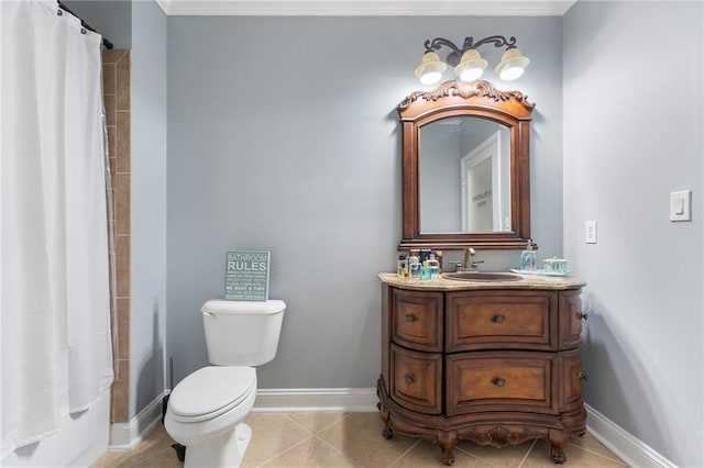 bathroom with curtained shower, tile patterned floors, and baseboards