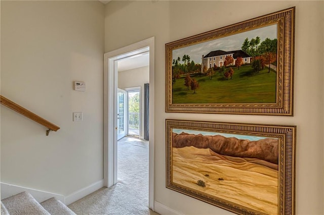 hallway featuring carpet flooring