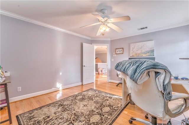 31 Meadow Lakes Ter, Cedartown, GA 30125 - home office featuring a ceiling fan, ornamental molding, wood finished floors, and baseboards