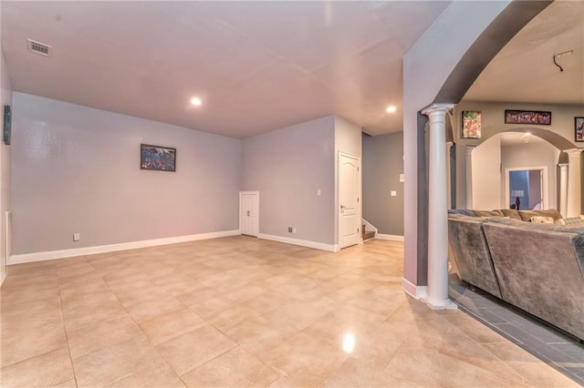 31 Meadow Lakes Ter, Cedartown, GA 30125 - below grade area featuring arched walkways, recessed lighting, baseboards, and stairs