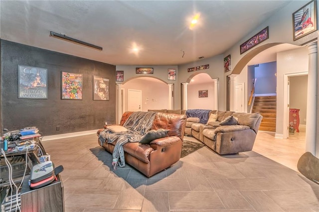31 Meadow Lakes Ter, Cedartown, GA 30125 - home theater room with decorative columns, arched walkways, and baseboards
