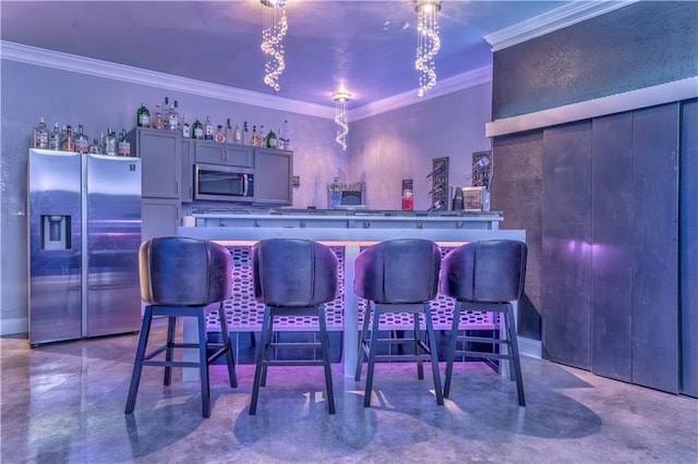 31 Meadow Lakes Ter, Cedartown, GA 30125 - indoor dry bar with stainless steel appliances, crown molding, and finished concrete flooring