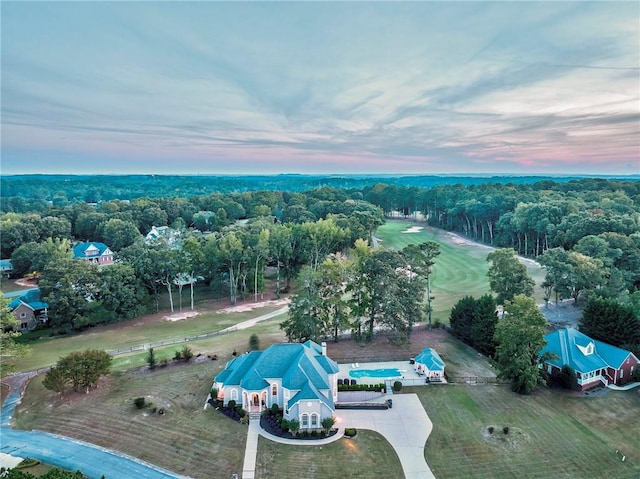 view of aerial view at dusk