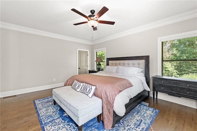 5821 Abbey View Ct, Clermont, GA 30527 - bedroom featuring crown molding, wood finished floors, and a ceiling fan