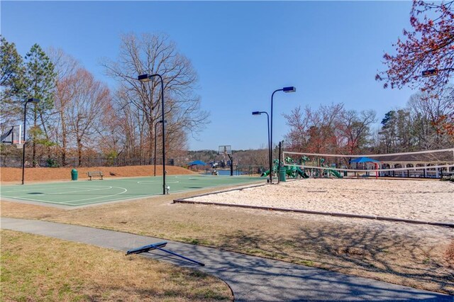 view of community featuring community basketball court and playground community