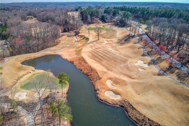 drone / aerial view with a view of trees and a water view