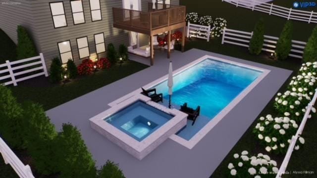 8305 Beryl Overlook, Gainesville, GA 30506 - view of pool with a patio area, a fenced in pool, an in ground hot tub, and fence