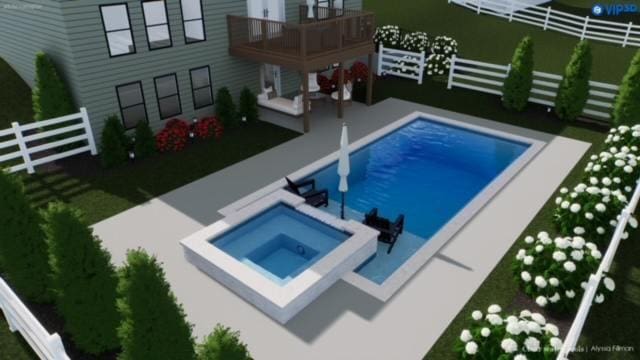 8305 Beryl Overlook, Gainesville, GA 30506 - view of pool with fence, a patio, a fenced in pool, and an in ground hot tub