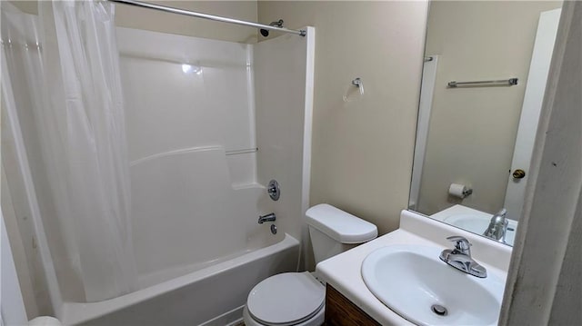 full bathroom featuring vanity, toilet, and shower / tub combo