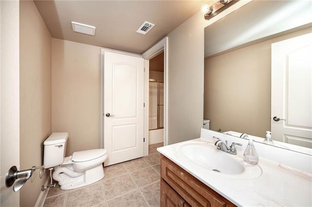 bathroom featuring tile patterned floors, vanity, and toilet