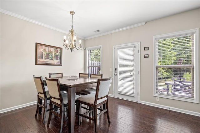1655 Hampton Oaks Dr, Alpharetta, GA 30004 - dining area with a chandelier, dark wood-style floors, and ornamental molding