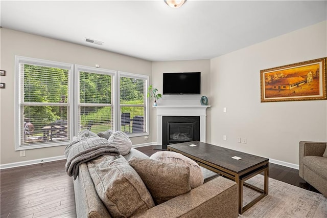 1655 Hampton Oaks Dr, Alpharetta, GA 30004 - living room with healthy amount of natural light, wood-type flooring, and a glass covered fireplace