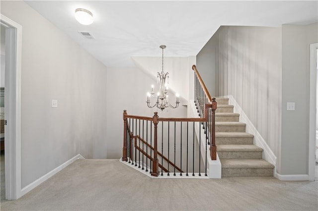 1655 Hampton Oaks Dr, Alpharetta, GA 30004 - stairs with carpet flooring and a chandelier