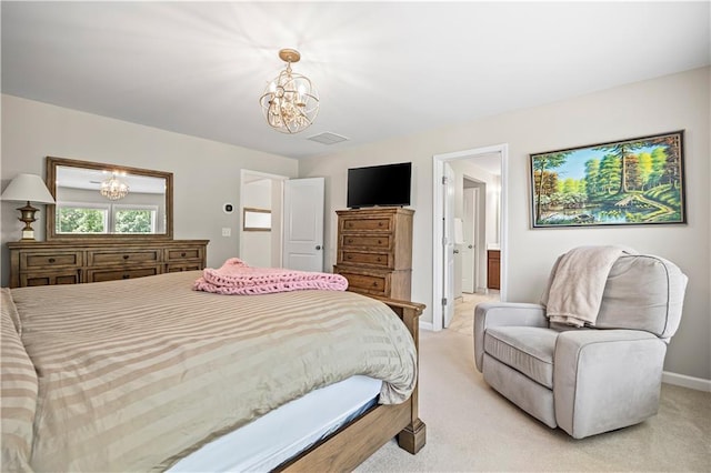 1655 Hampton Oaks Dr, Alpharetta, GA 30004 - bedroom featuring a chandelier, light colored carpet, and ensuite bath