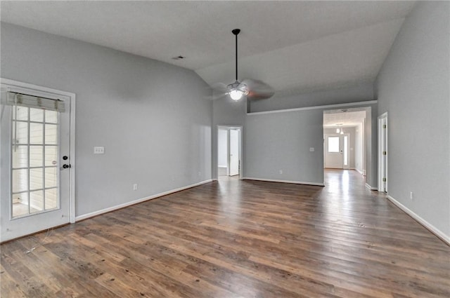 1965 Sterling Creek Ct, Snellville, GA 30078 - empty room featuring lofted ceiling, ceiling fan, wood finished floors, and baseboards