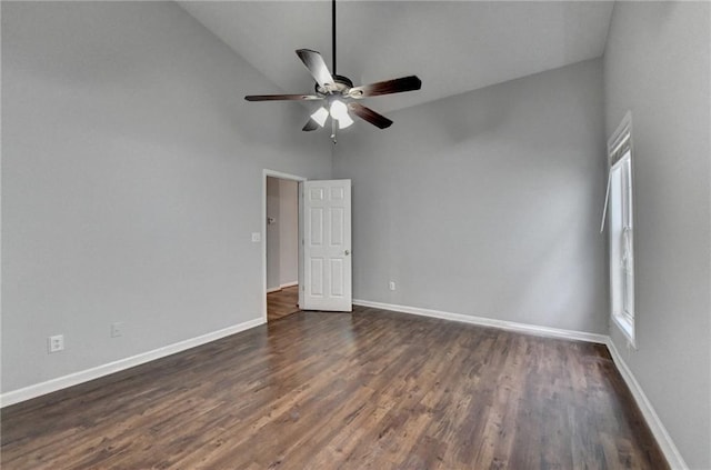 1965 Sterling Creek Ct, Snellville, GA 30078 - unfurnished room featuring a ceiling fan, dark wood finished floors, baseboards, and high vaulted ceiling
