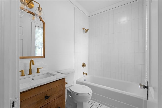 bathroom with toilet, shower / washtub combination, and vanity
