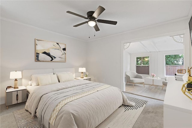 935 Bobcat Ct SE, Marietta, GA 30067 - bedroom featuring light carpet, crown molding, and ceiling fan