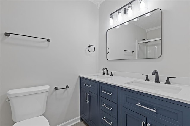 935 Bobcat Ct SE, Marietta, GA 30067 - full bath with double vanity, a shower, and ornamental molding