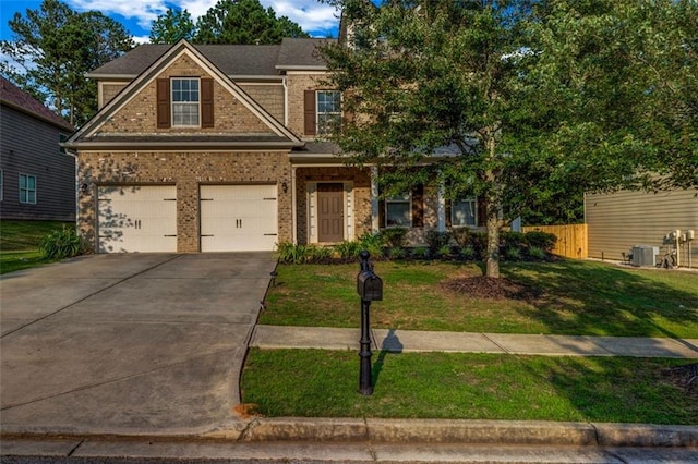 7601 Watson Cir, Locust Grove, GA 30248 - view of front of home with concrete driveway, brick siding, a garage, and central air condition unit