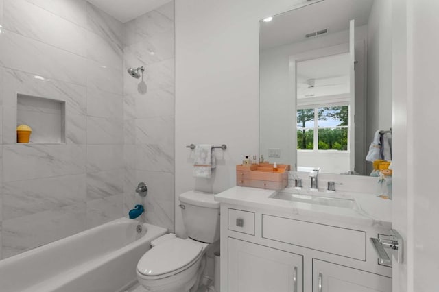 full bathroom with toilet,  shower combination, and vanity