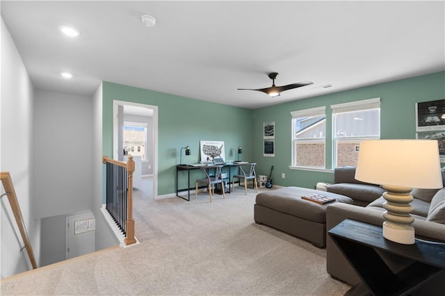 209 Chiswick Loop, Stockbridge, GA 30281 - living area with a desk, carpet, recessed lighting, and a ceiling fan