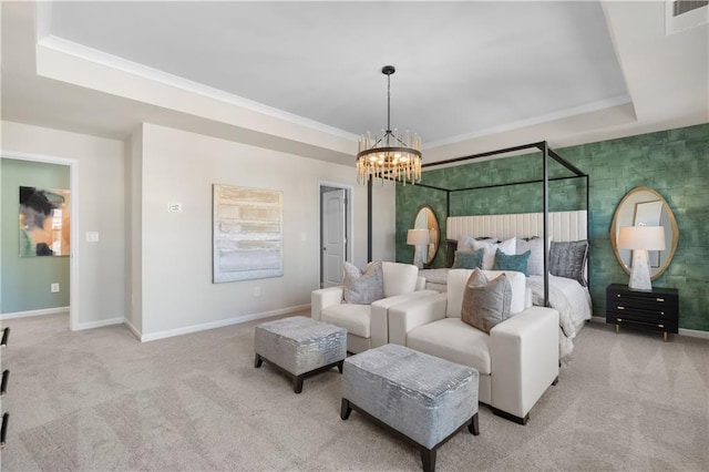 209 Chiswick Loop, Stockbridge, GA 30281 - bedroom with a tray ceiling, carpet, and a chandelier