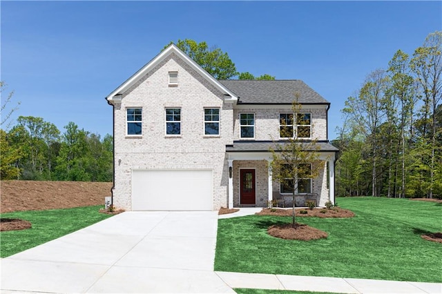 608 Belshire Dr, Acworth, GA 30102 - view of front facade featuring driveway, an attached garage, brick siding, and a front lawn