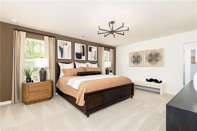 608 Belshire Dr, Acworth, GA 30102 - bedroom featuring light carpet and a chandelier