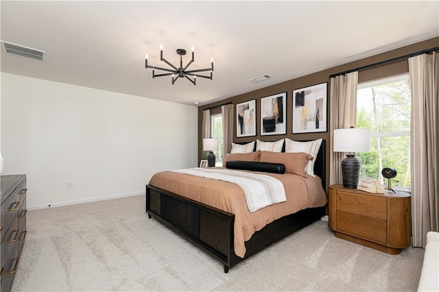 608 Belshire Dr, Acworth, GA 30102 - bedroom featuring a chandelier, light carpet, and multiple windows
