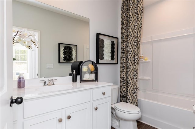 608 Belshire Dr, Acworth, GA 30102 - full bathroom with vanity, shower / bath combo, and wood finished floors