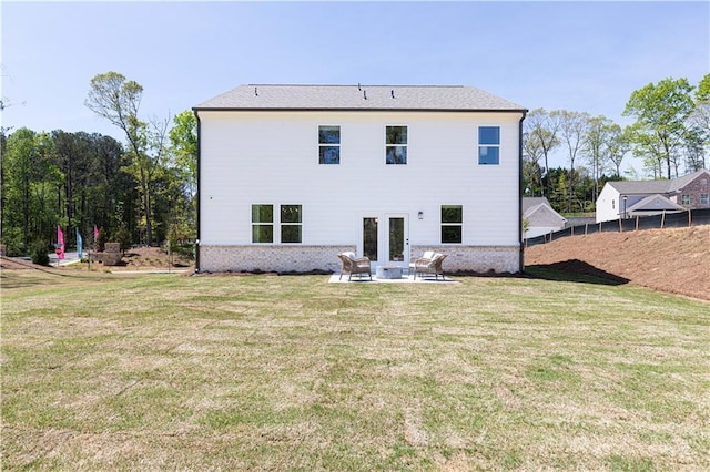 608 Belshire Dr, Acworth, GA 30102 - back of house featuring a yard, french doors, brick siding, and a patio area