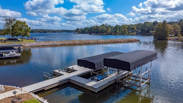 view of dock with a water view