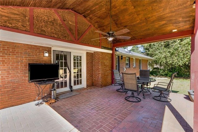 view of patio / terrace with french doors and ceiling fan