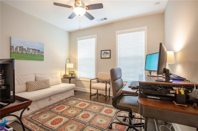 3719 Cresswind Pkwy SW, Gainesville, GA 30504 - home office featuring a ceiling fan and wood finished floors