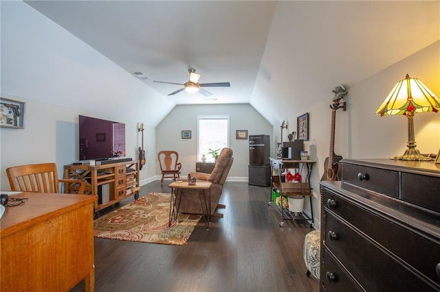 3719 Cresswind Pkwy SW, Gainesville, GA 30504 - office with vaulted ceiling, dark wood-style flooring, and ceiling fan