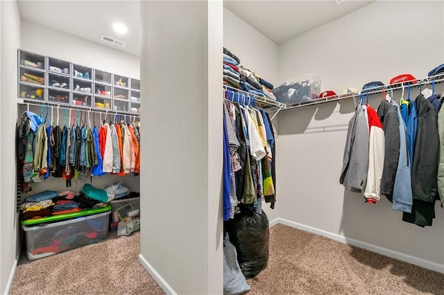 spacious closet featuring carpet floors and visible vents