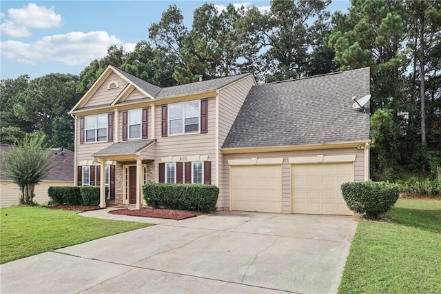 250 Kensington Trce, Stockbridge, GA 30281 - view of front of house featuring an attached garage, driveway, a front yard, and a shingled roof