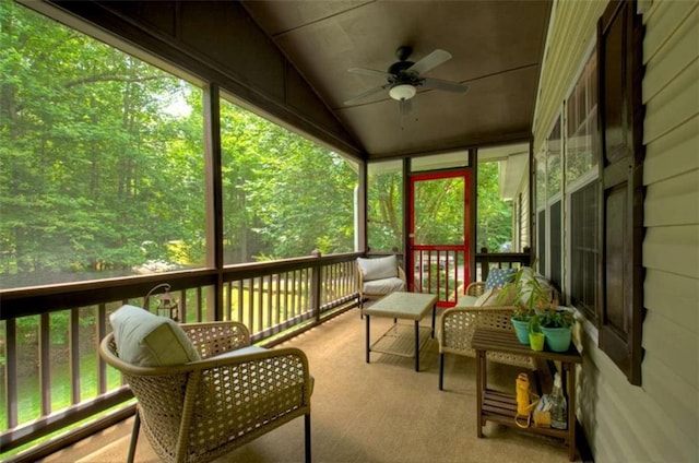 51 Ocoee Trl, Blue Ridge, GA 30513 - sunroom / solarium featuring a ceiling fan and vaulted ceiling
