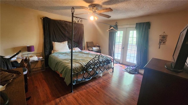 402 Emmett St, Riverdale, GA 30165 - bedroom featuring access to outside, a textured ceiling, wood finished floors, ceiling fan, and french doors
