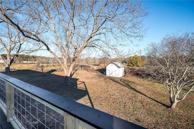 view of yard with a storage unit