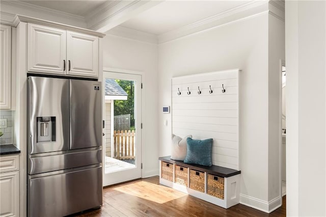 178 Mayson Ave NE, Atlanta, GA 30307 - mudroom featuring dark wood-style flooring, crown molding, and baseboards