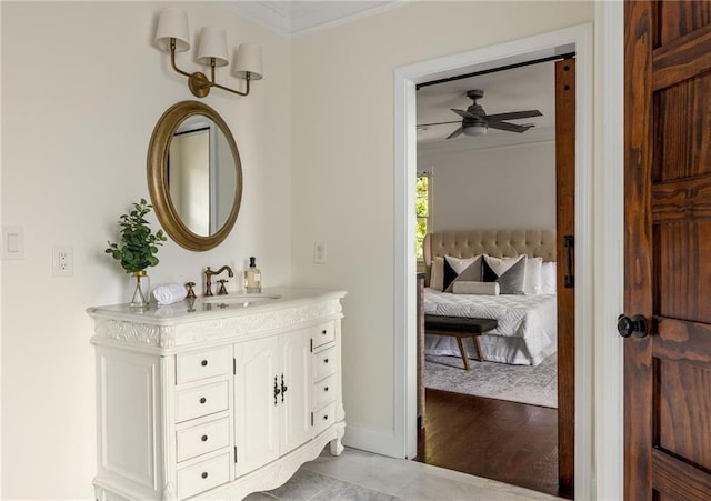 178 Mayson Ave NE, Atlanta, GA 30307 - bathroom featuring vanity, connected bathroom, crown molding, and a ceiling fan